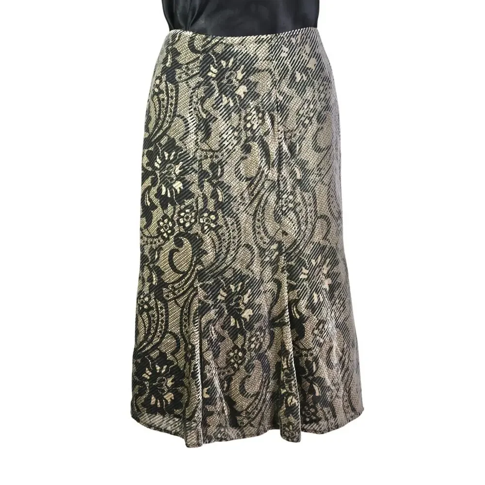 Silk Velvet Burnout Midi Skirt Size 12 Whimsigoth Office Siren Dark Romantic
